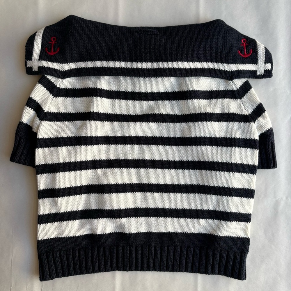 Mark & Graham Sailor Dog nautical Anchor Sweater Blue White Cotton L Large new